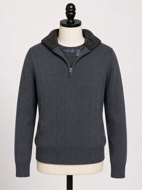 Oscar de la Renta Gray Quarter Zip Knit Sweater Sherpa Collar Men’s S